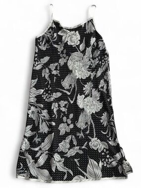 Vintage Diamond Tea Black & White Floral Print Slip Dress Size M